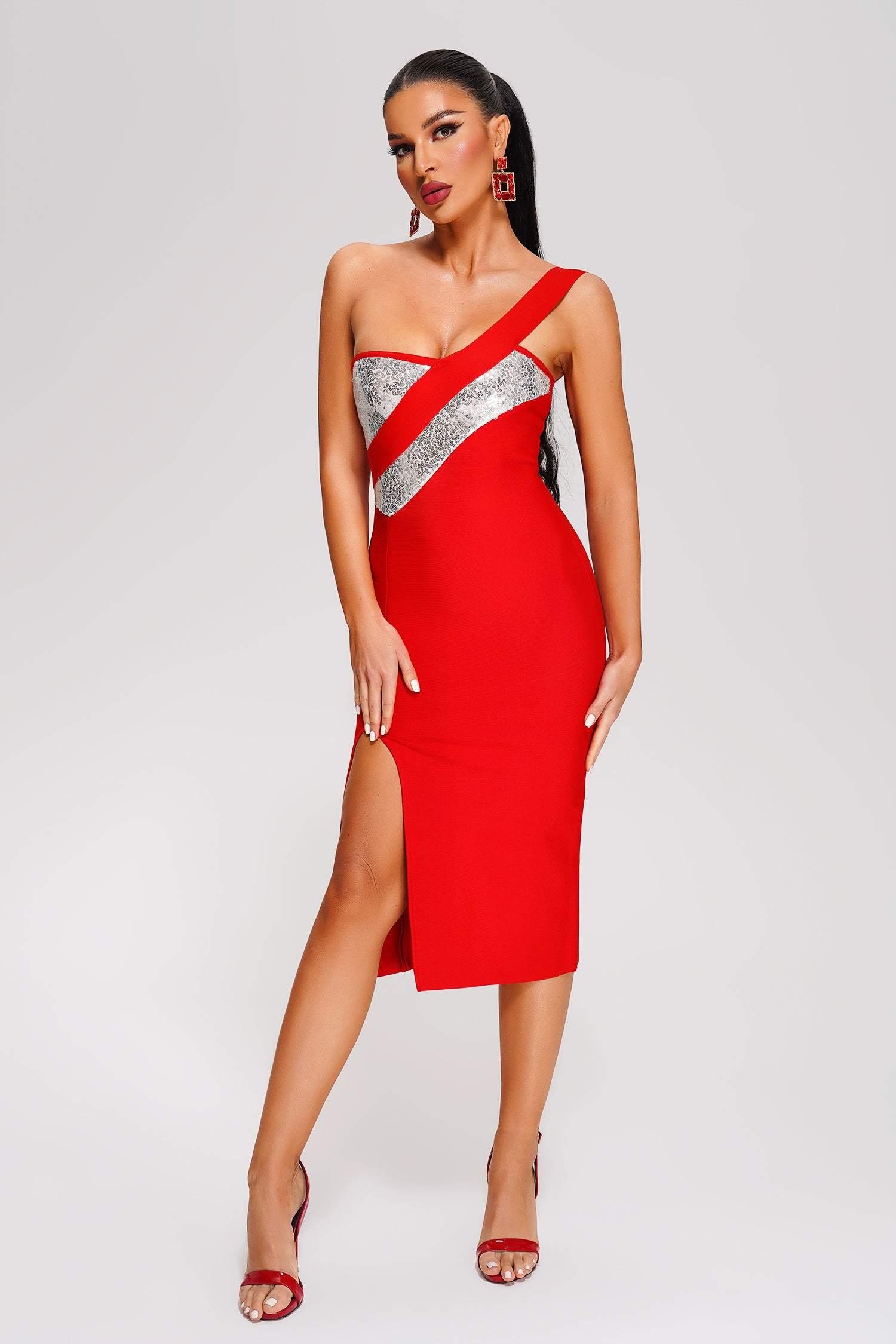Vafey Sequin Midi Bandage Dress - Bellabarnett