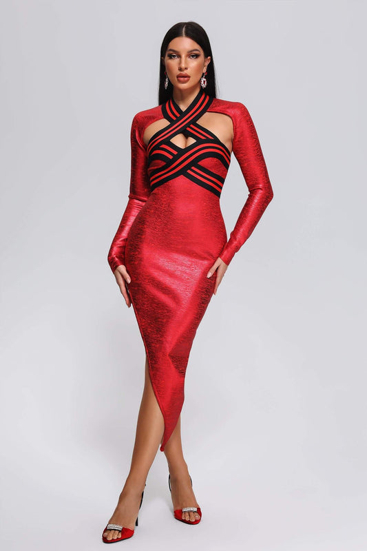 Wilisa Cutout Metallic Midi Bandage Dress - Bellabarnett