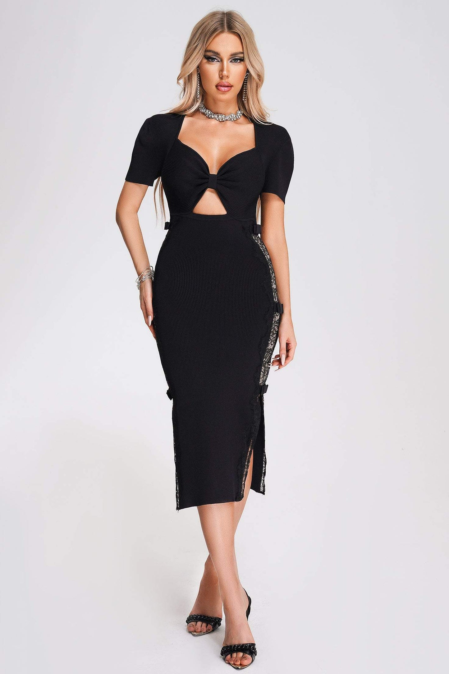 Dejia Lace Bandage Midi Dress