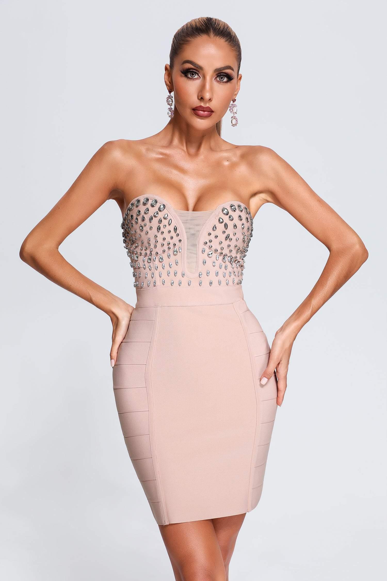 Reagan Diamonate Mini Bandage Dress - Bellabarnett