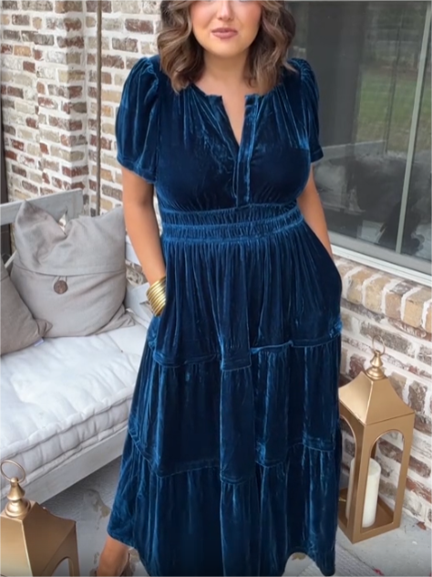 Black Friday Sale 80% OFF - Velvet Tiered  Maxi Dress