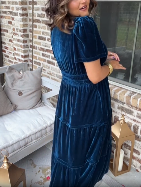 Black Friday Sale 80% OFF - Velvet Tiered  Maxi Dress