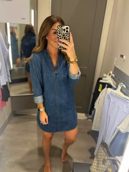 V-Neck Oversized Denim Dress With Side Pockets (Buy 2 Free Shipping)