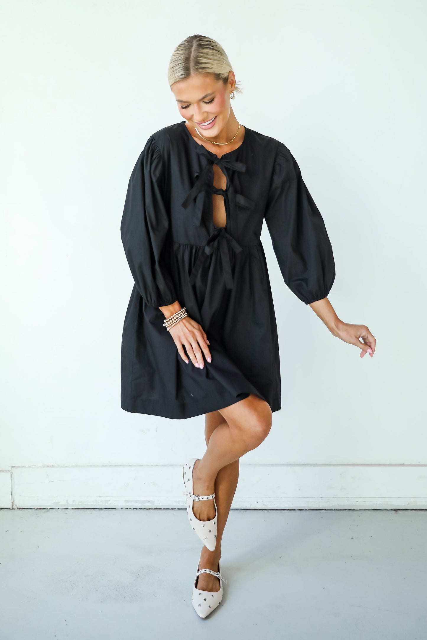 Cute Definition Black Bow Babydoll Mini Dress