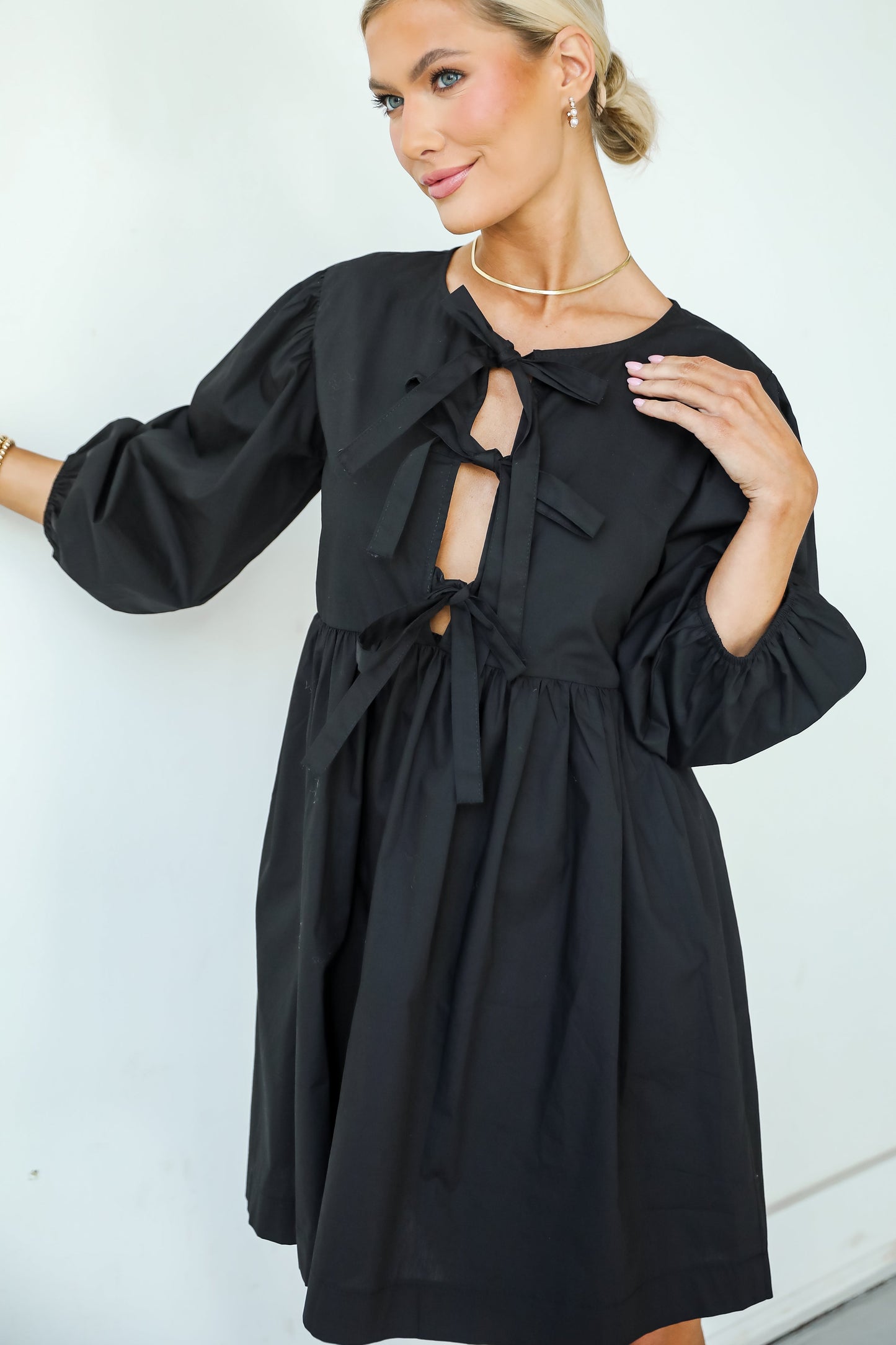 Cute Definition Black Bow Babydoll Mini Dress