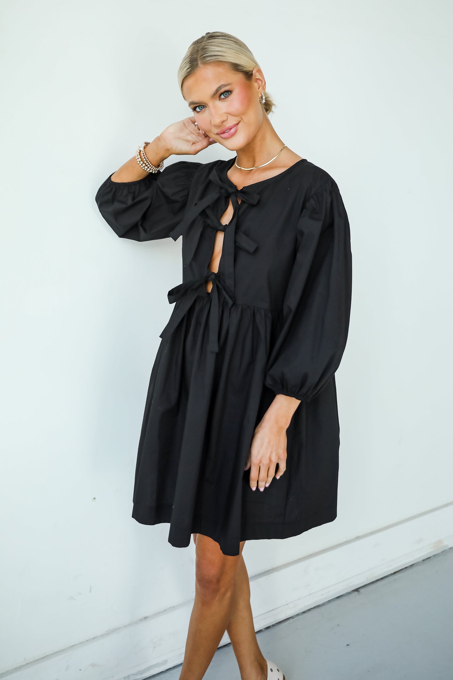 Cute Definition Black Bow Babydoll Mini Dress