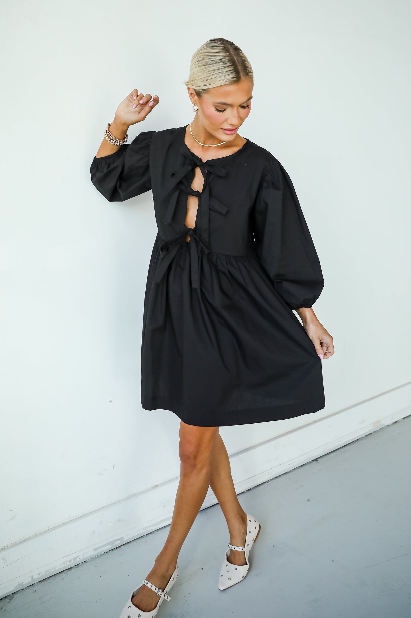 Cute Definition Black Bow Babydoll Mini Dress