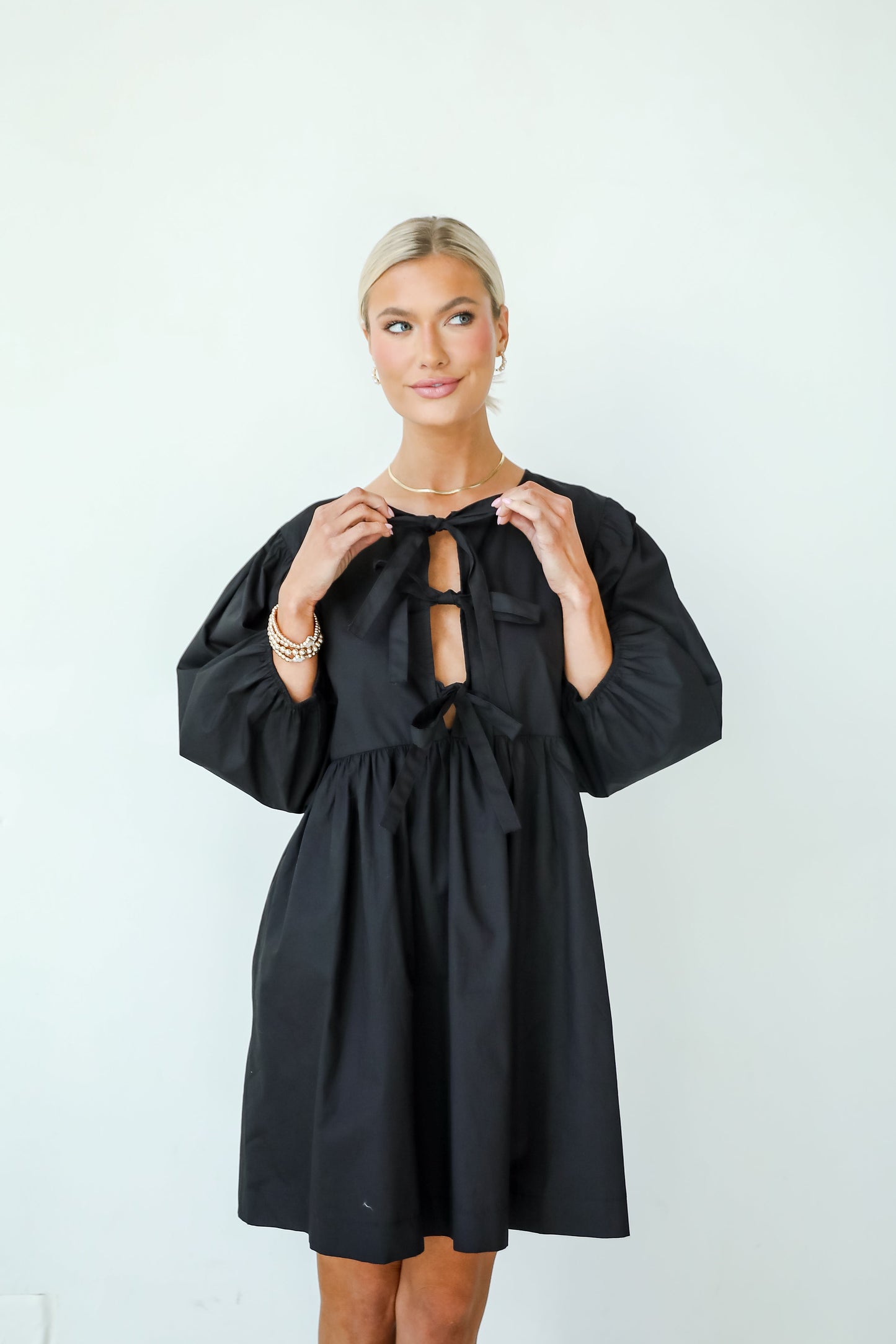 Cute Definition Black Bow Babydoll Mini Dress