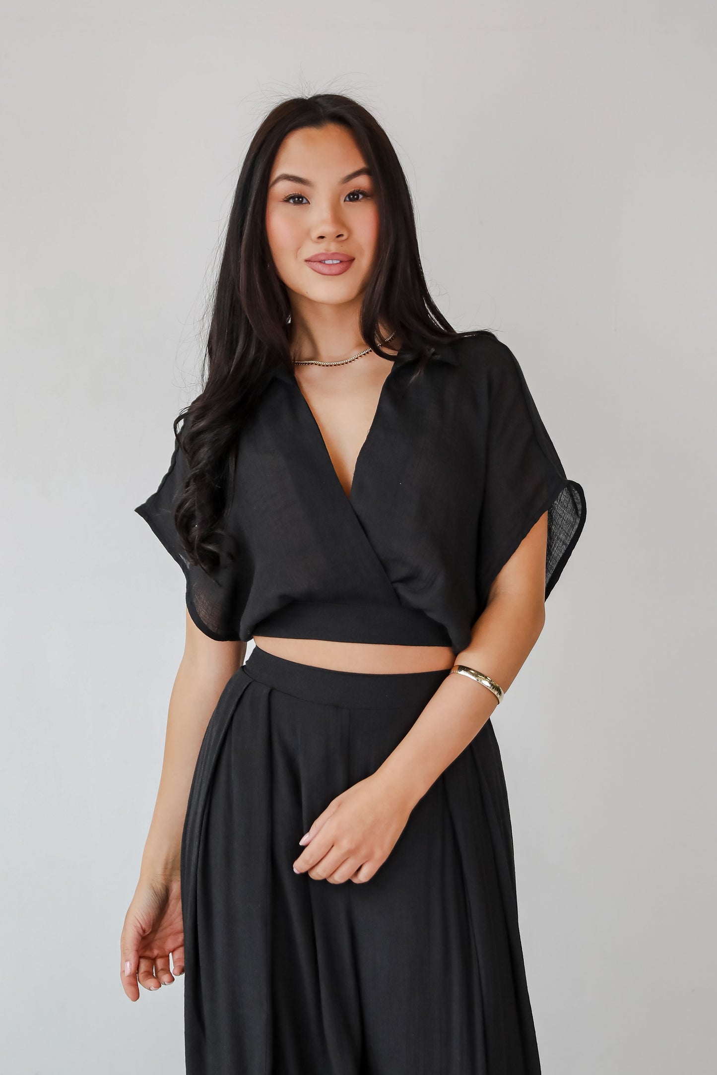 Delightful Direction Black Cropped Blouse - DU DEAL