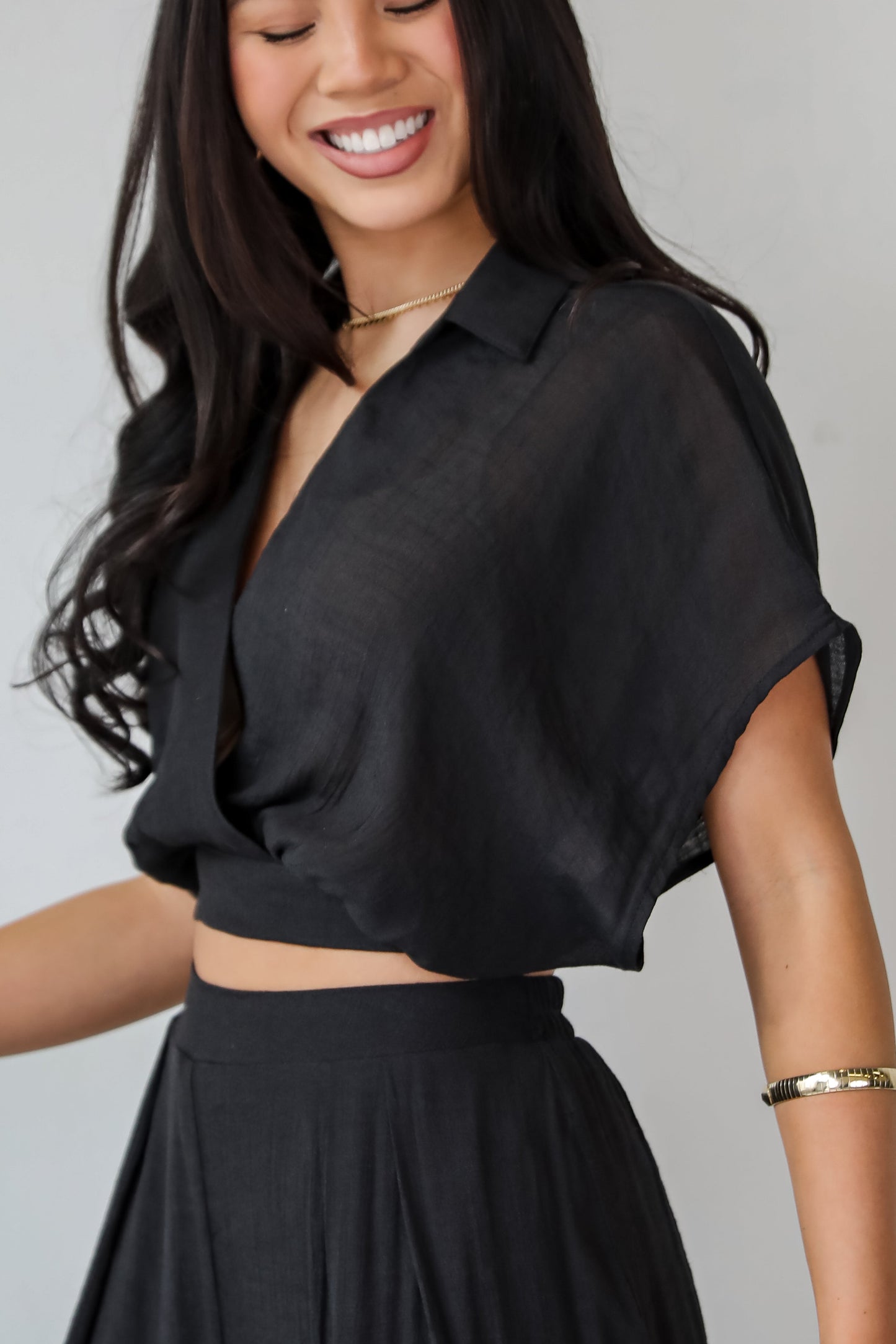 Delightful Direction Black Cropped Blouse - DU DEAL
