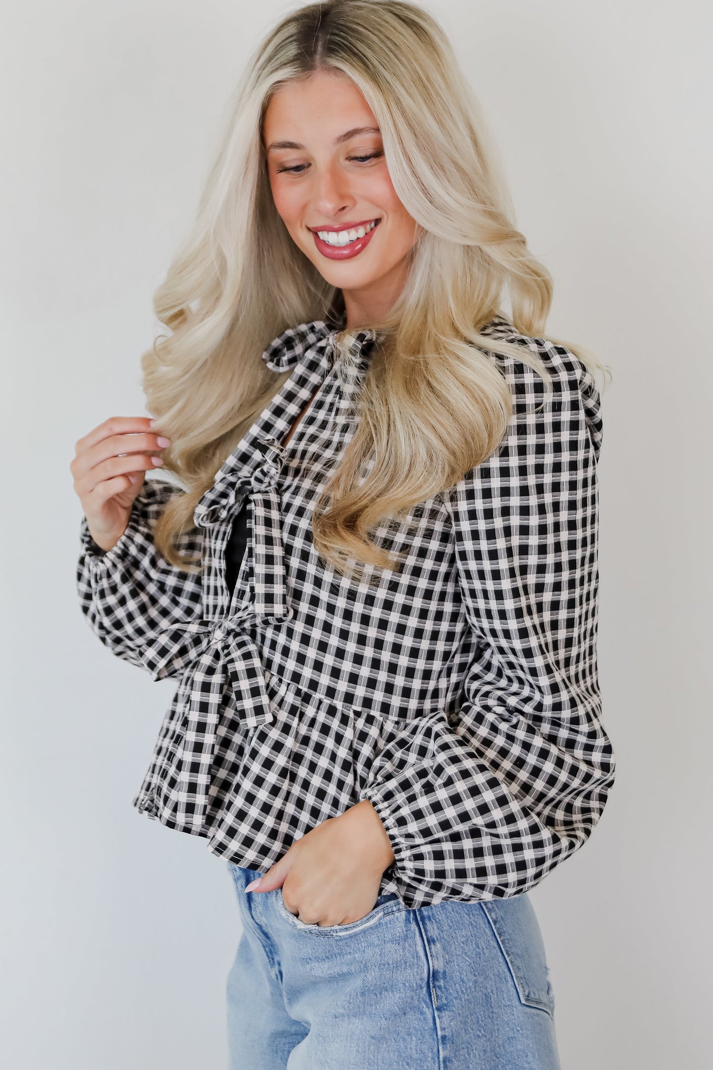 Cutest Intentions Black Gingham Bow Blouse