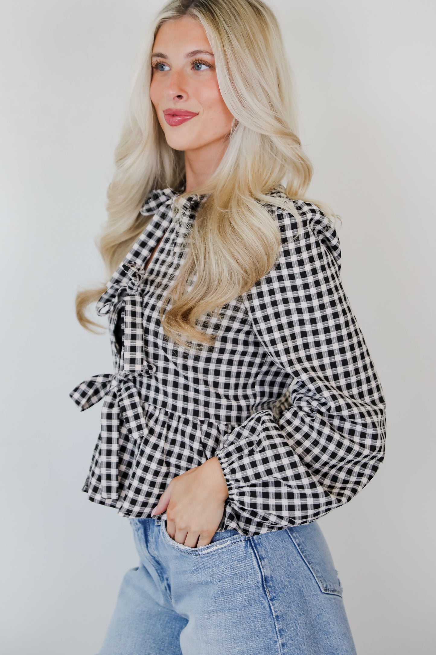 Cutest Intentions Black Gingham Bow Blouse