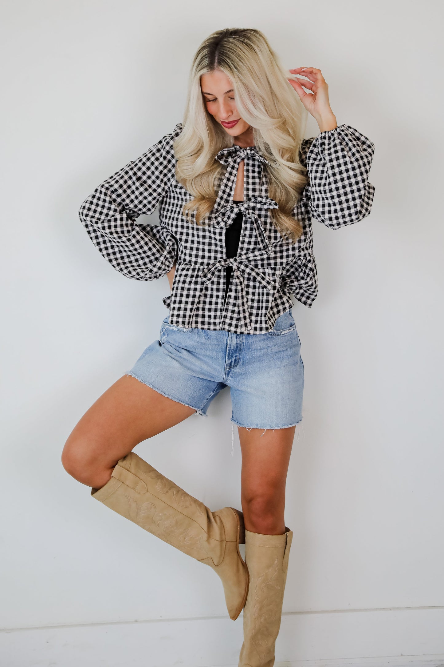 Cutest Intentions Black Gingham Bow Blouse