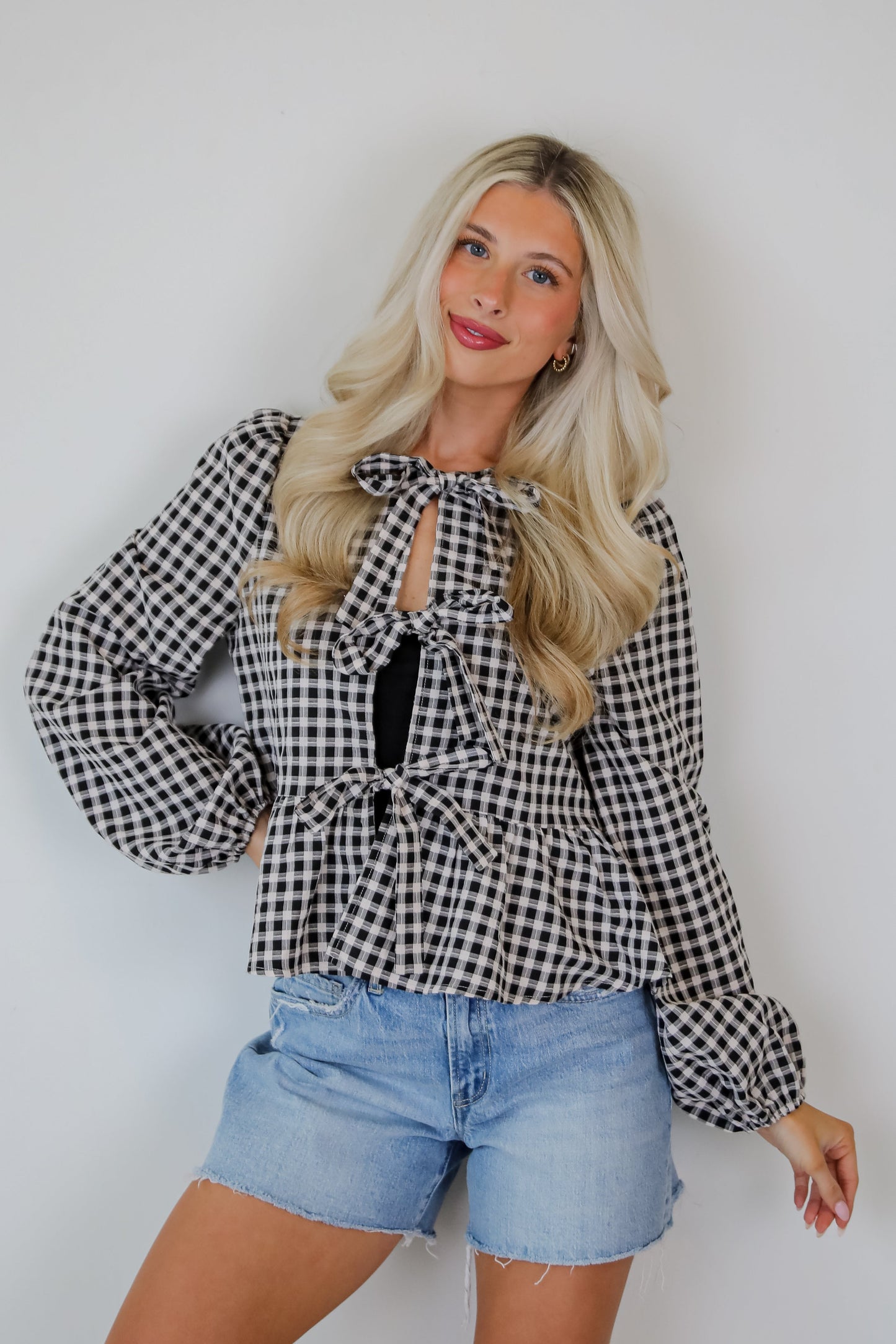 Cutest Intentions Black Gingham Bow Blouse