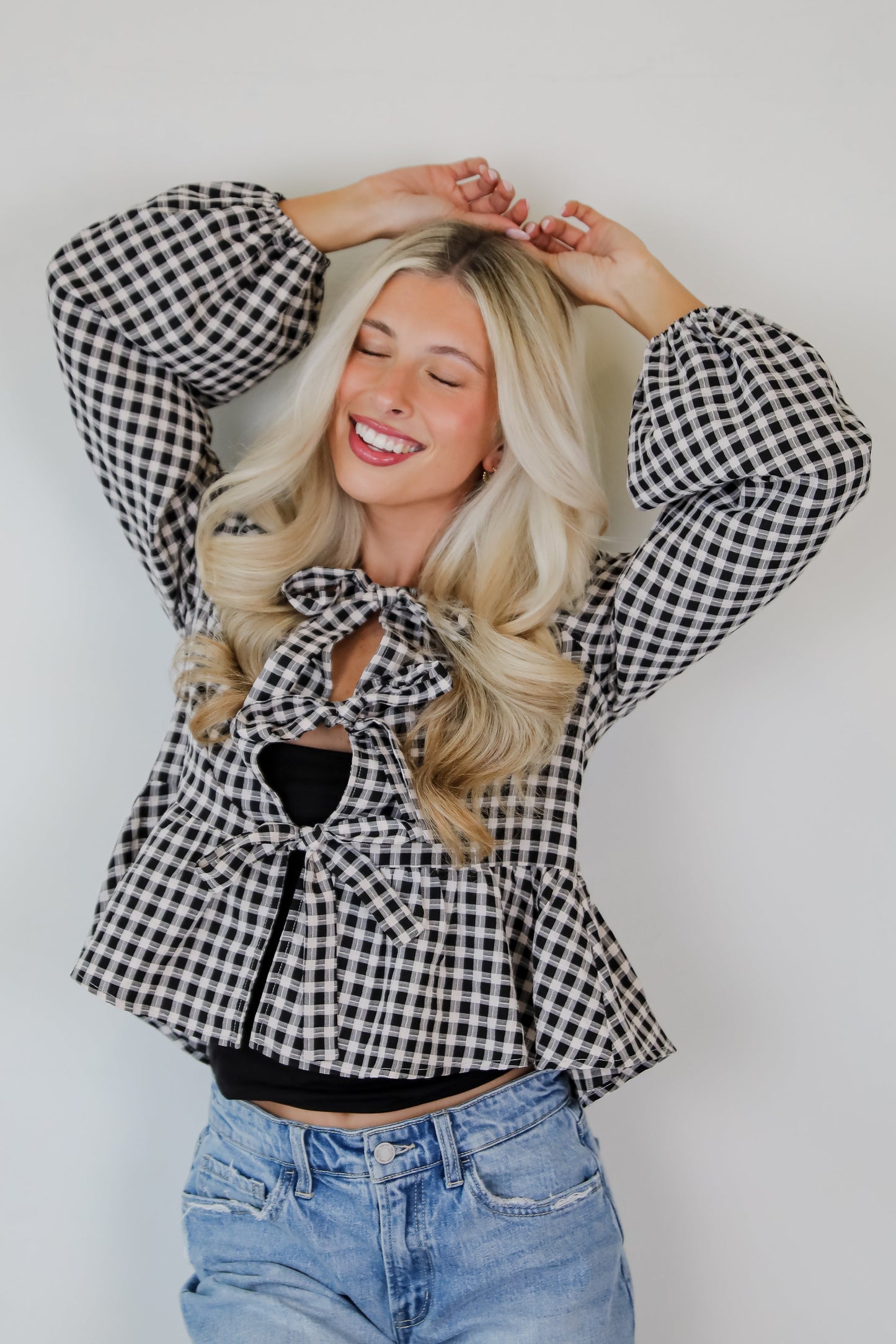 Cutest Intentions Black Gingham Bow Blouse