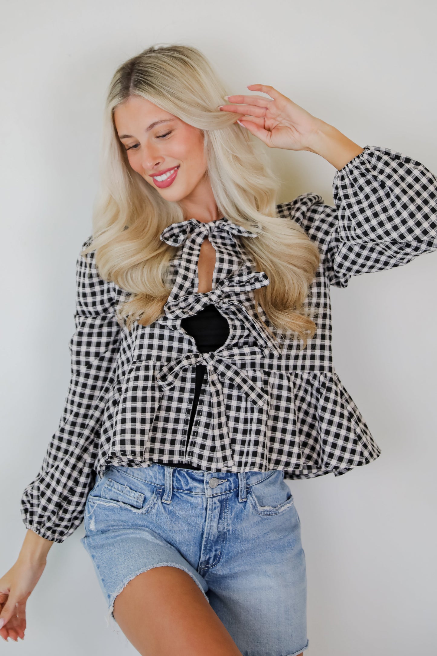 Cutest Intentions Black Gingham Bow Blouse