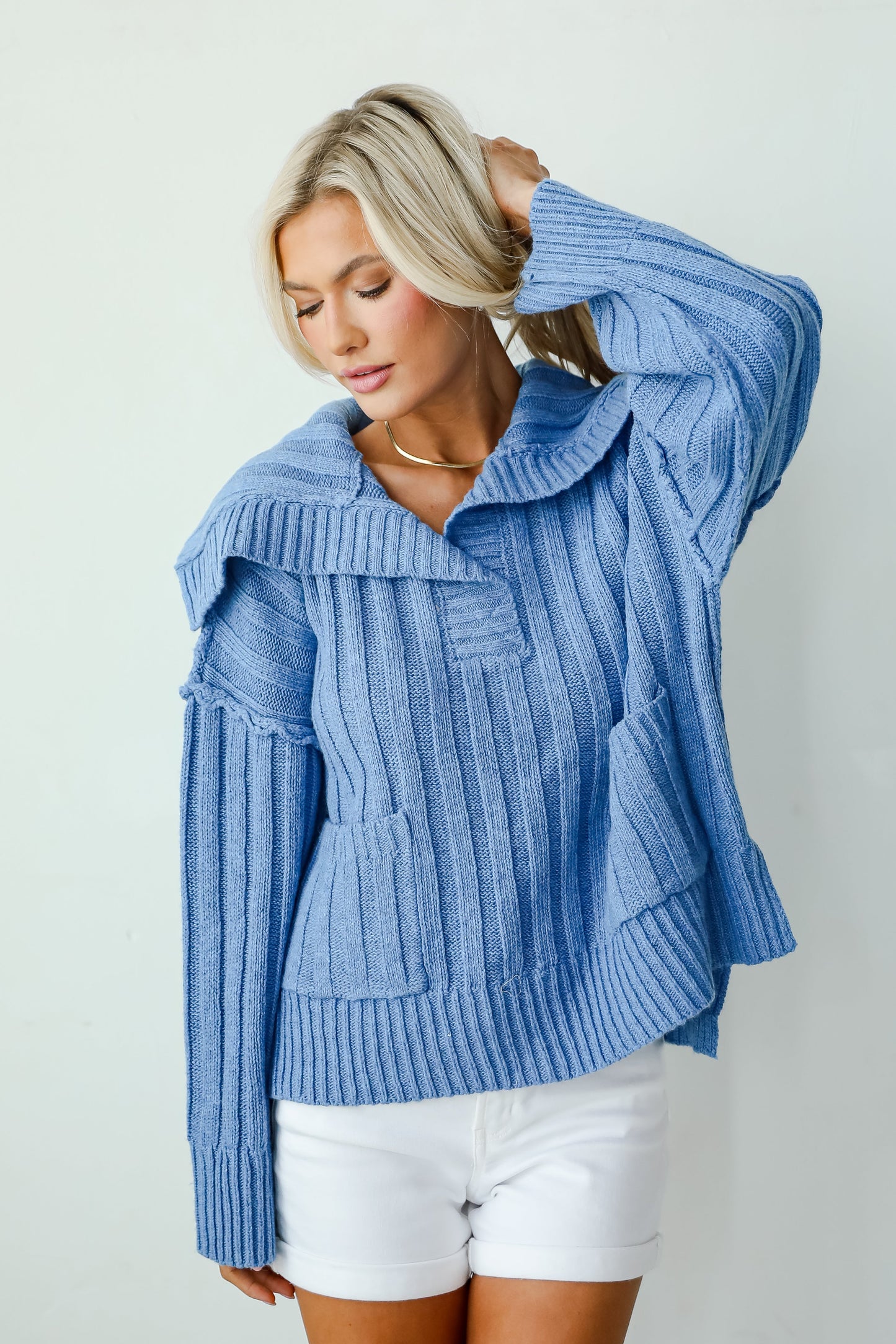 Happy Aesthetic Blue Collared Sweater