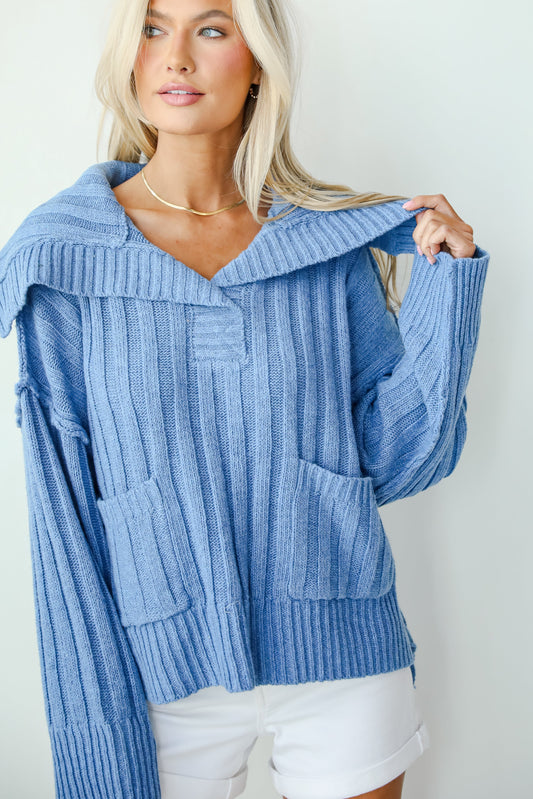 Happy Aesthetic Blue Collared Sweater