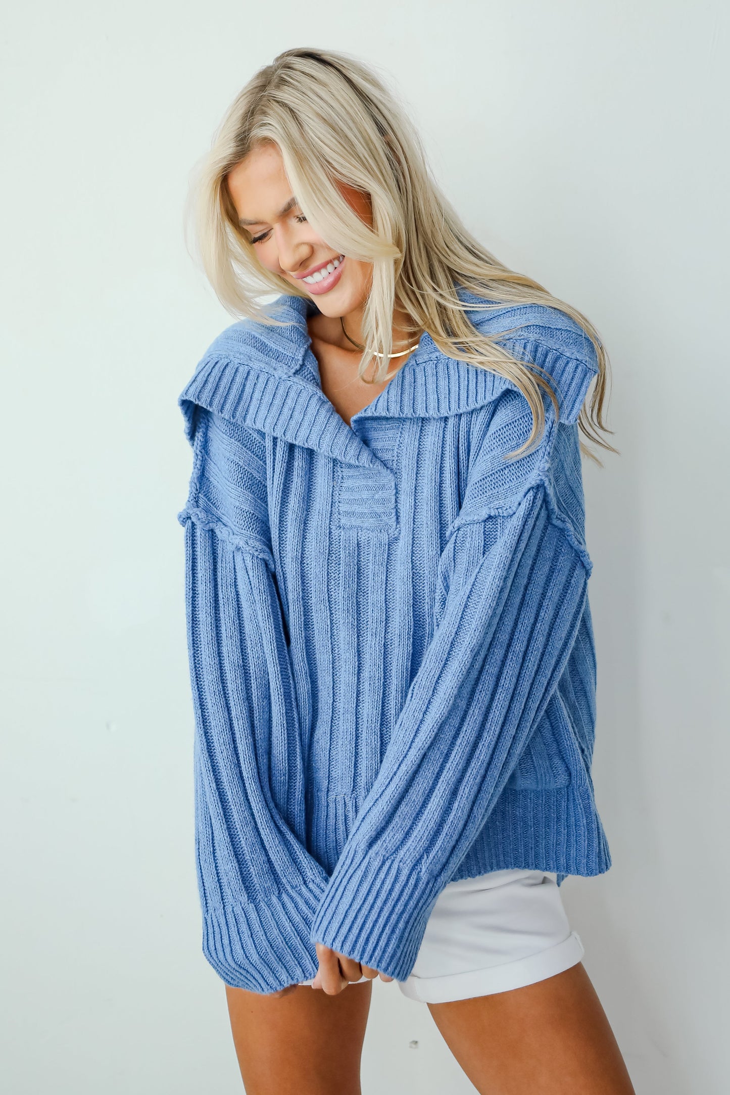 Happy Aesthetic Blue Collared Sweater