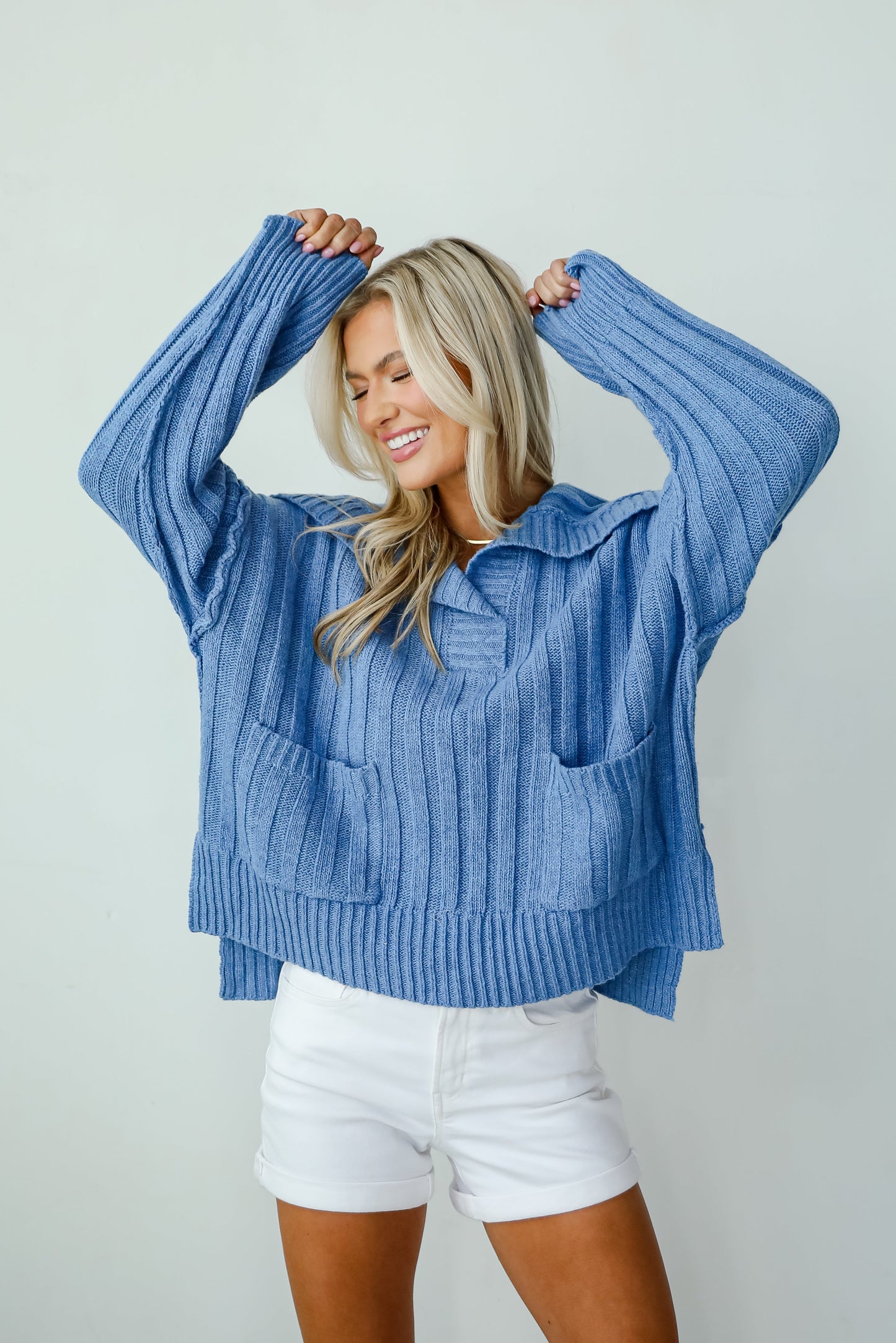 Happy Aesthetic Blue Collared Sweater