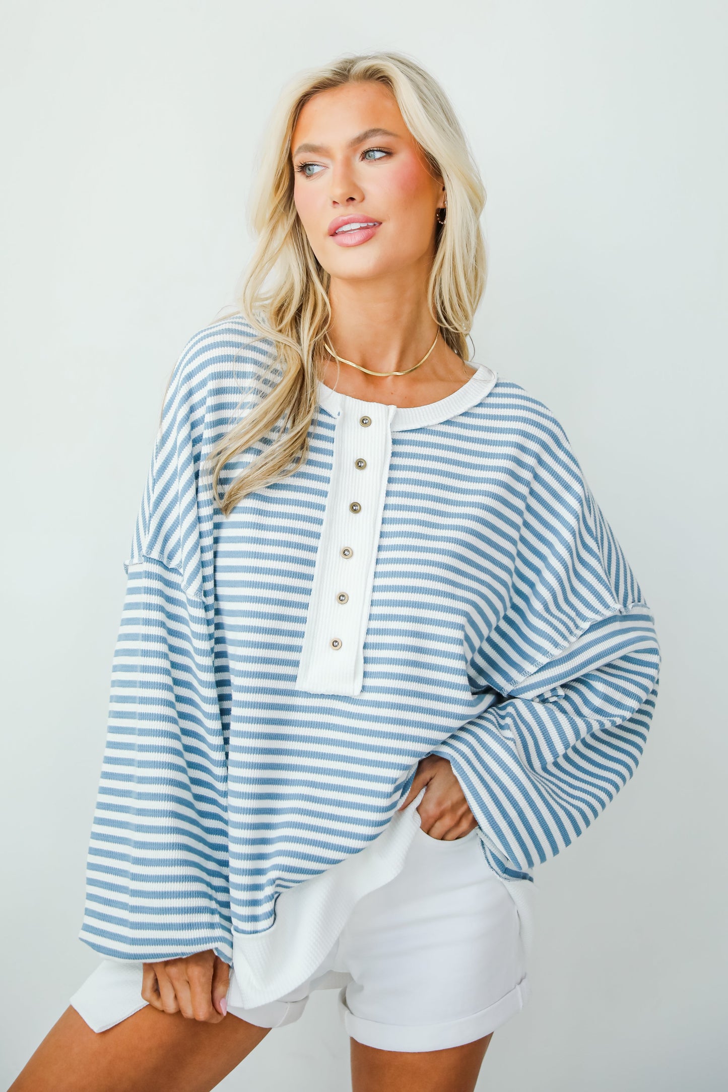 Enviably Cozy Striped Oversized Waffle Knit Top