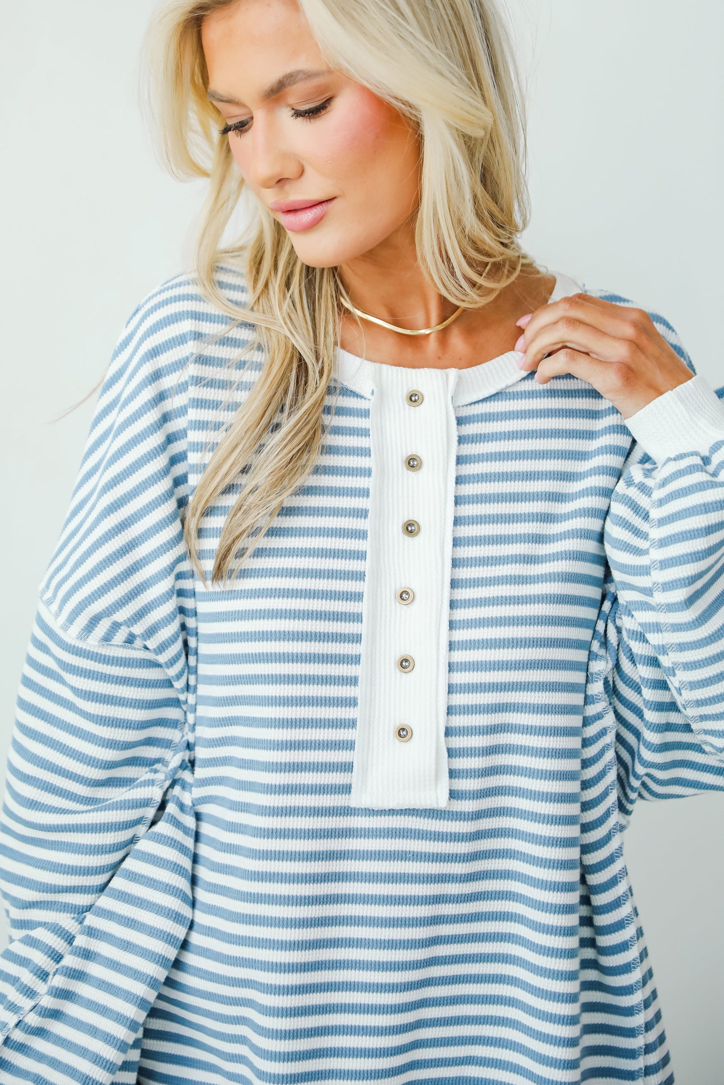 Enviably Cozy Striped Oversized Waffle Knit Top