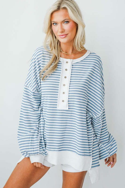Enviably Cozy Striped Oversized Waffle Knit Top
