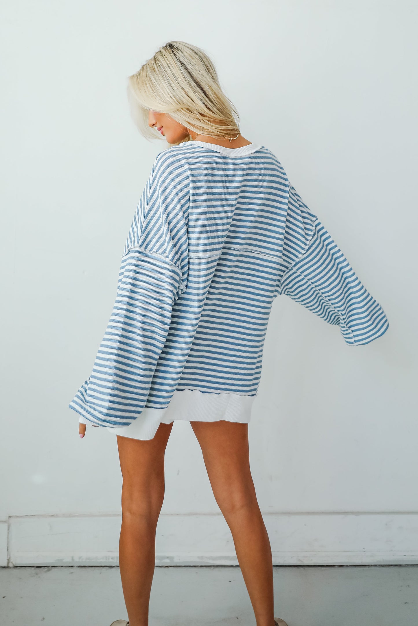 Enviably Cozy Striped Oversized Waffle Knit Top
