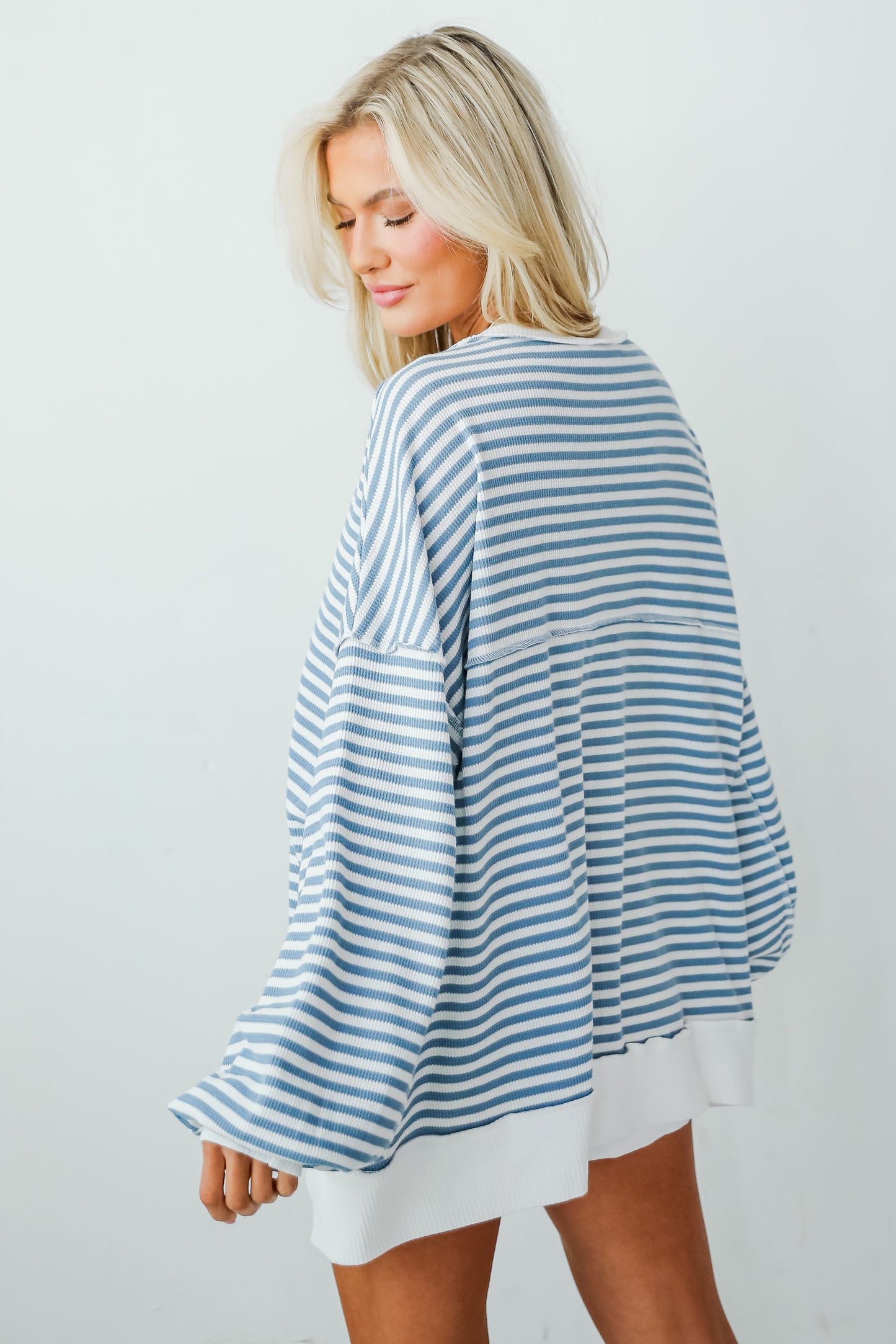 Enviably Cozy Striped Oversized Waffle Knit Top