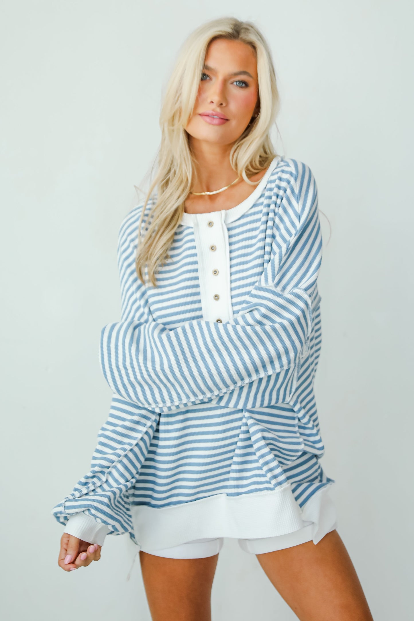 Enviably Cozy Striped Oversized Waffle Knit Top