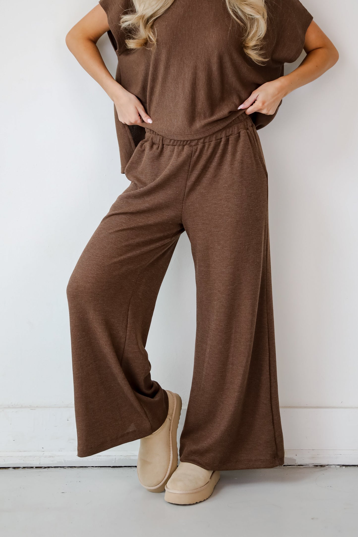 Cuddly Attitude Brown Waffle Knit Pants