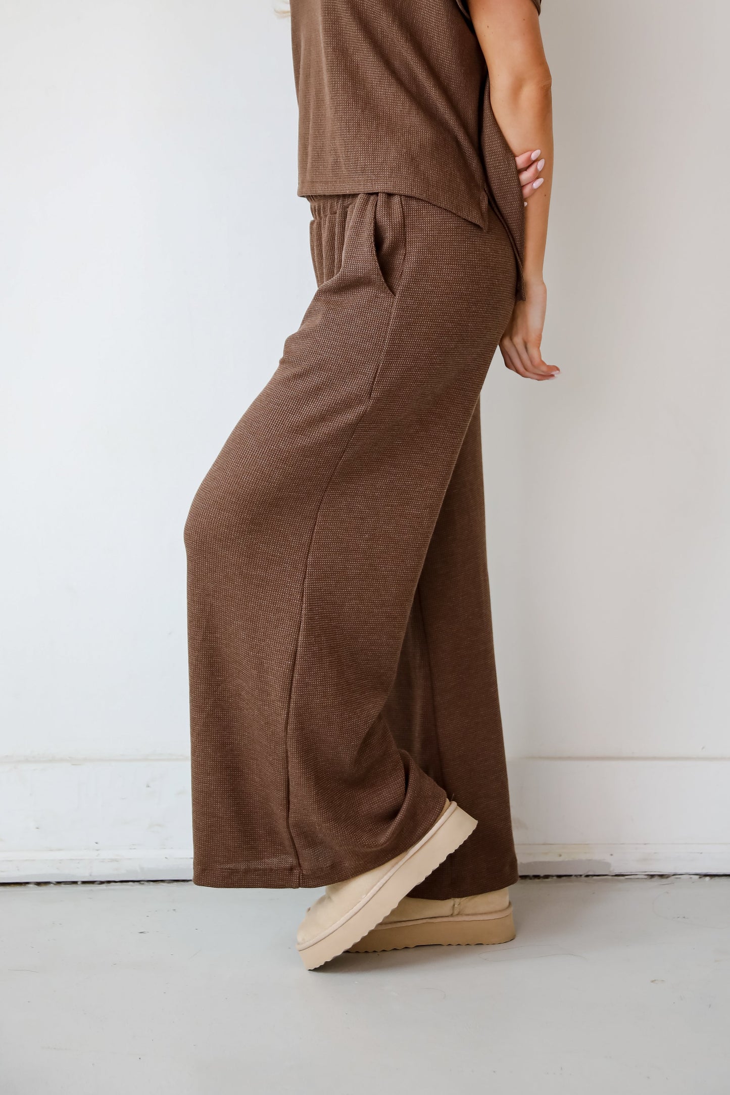 Cuddly Attitude Brown Waffle Knit Pants