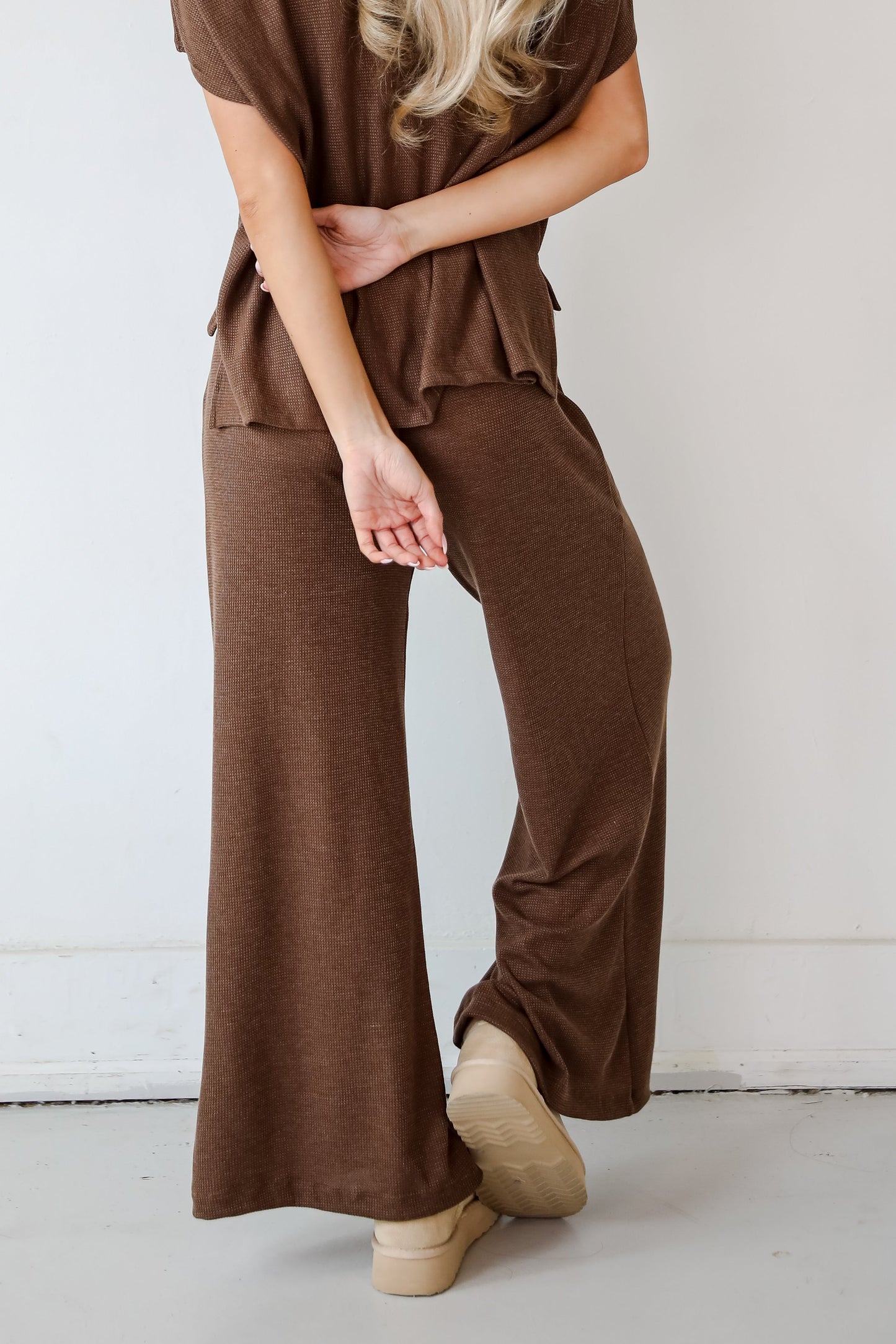 Cuddly Attitude Brown Waffle Knit Pants