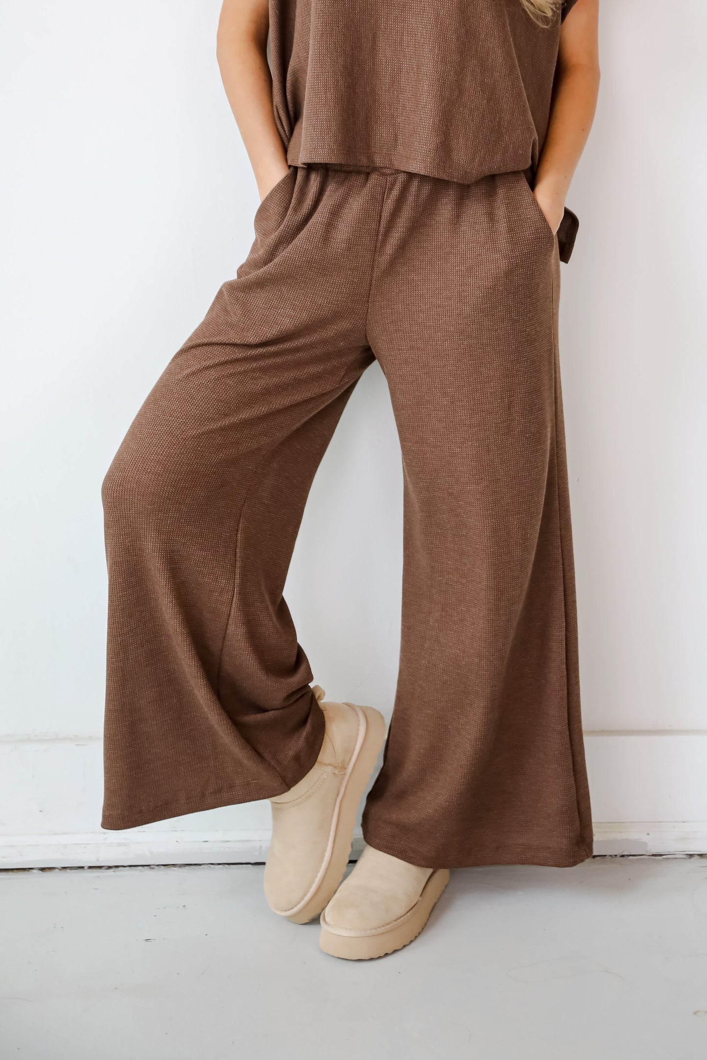 Cuddly Attitude Brown Waffle Knit Pants