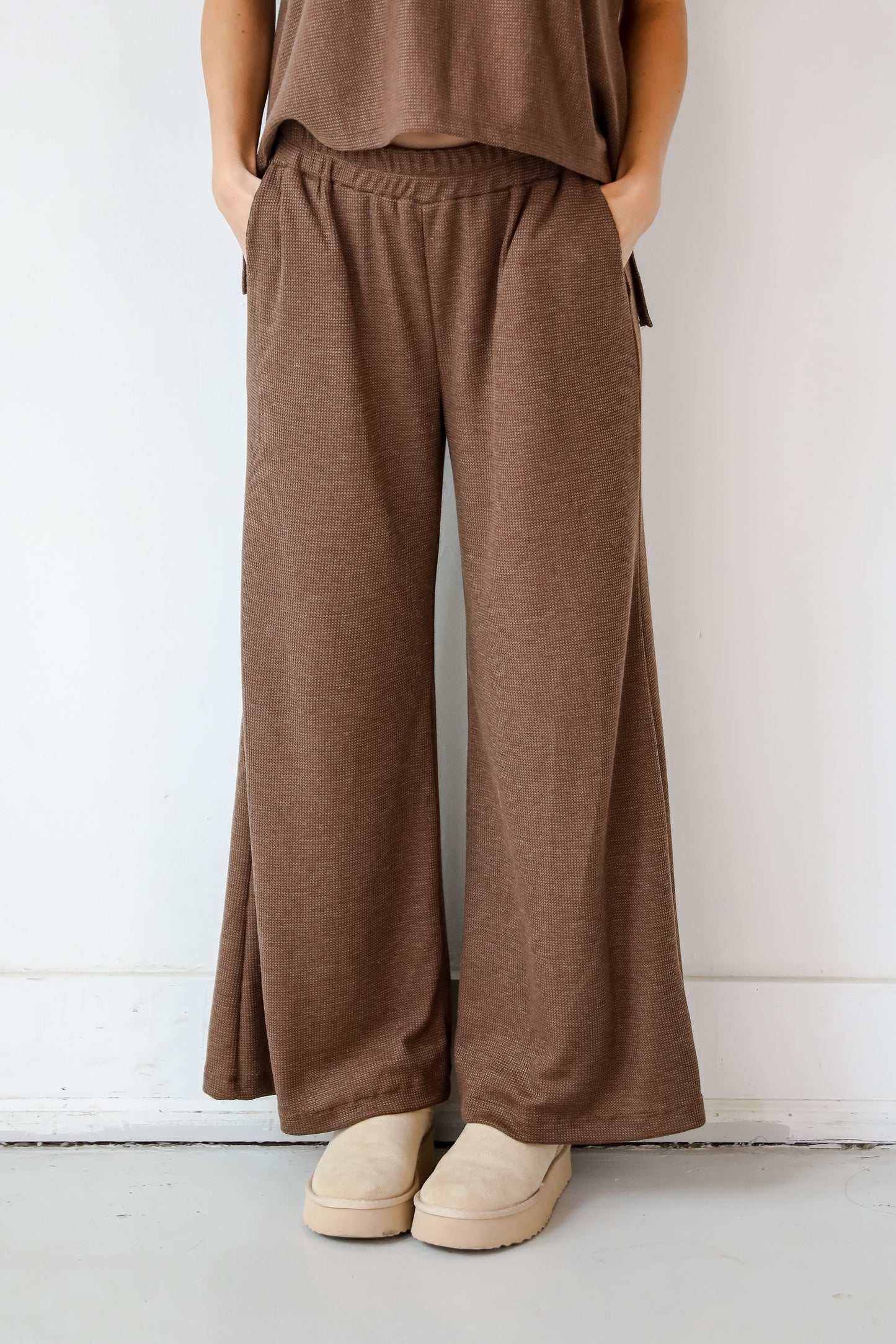 Cuddly Attitude Brown Waffle Knit Pants
