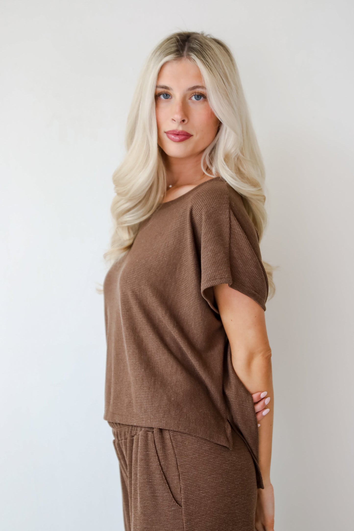 Cuddly Attitude Brown Waffle Knit Tee
