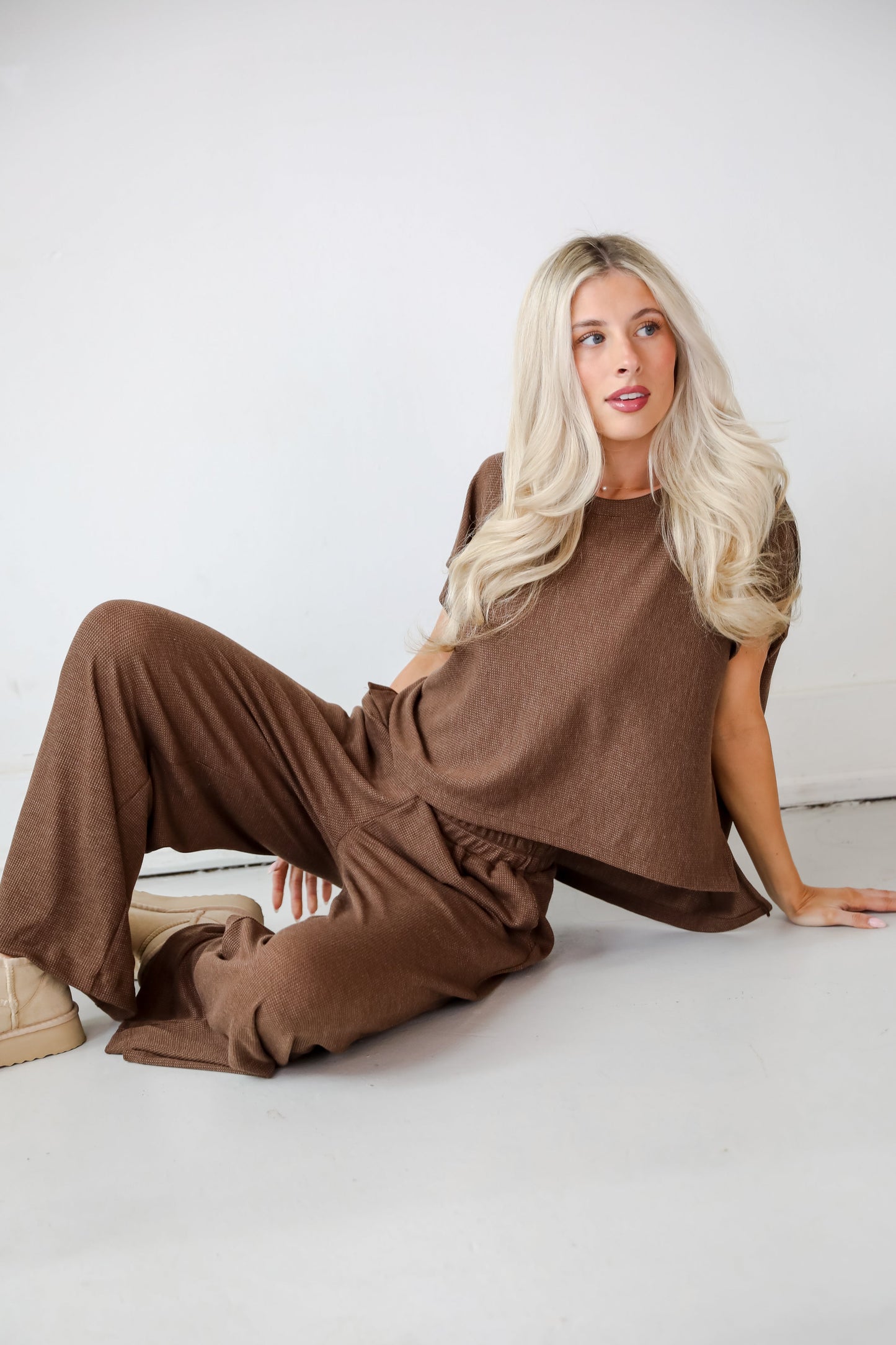 Cuddly Attitude Brown Waffle Knit Tee