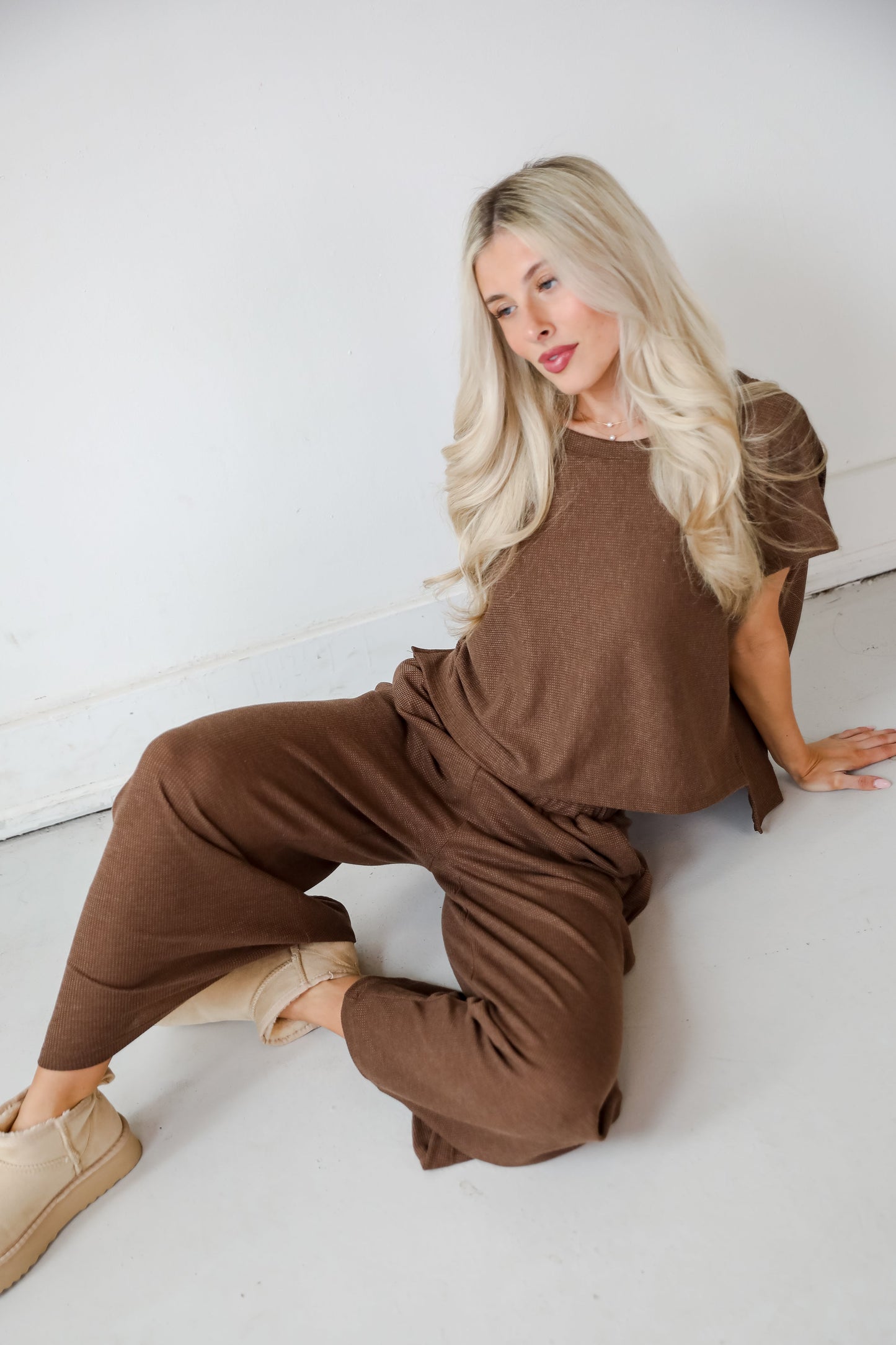 Cuddly Attitude Brown Waffle Knit Tee