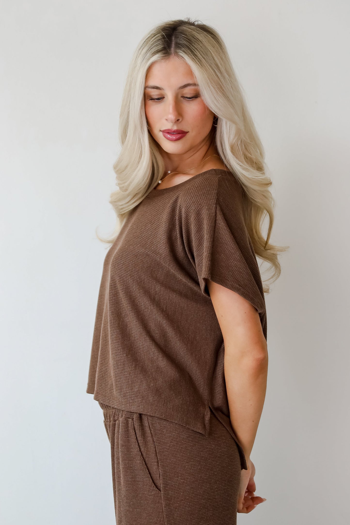 Cuddly Attitude Brown Waffle Knit Tee