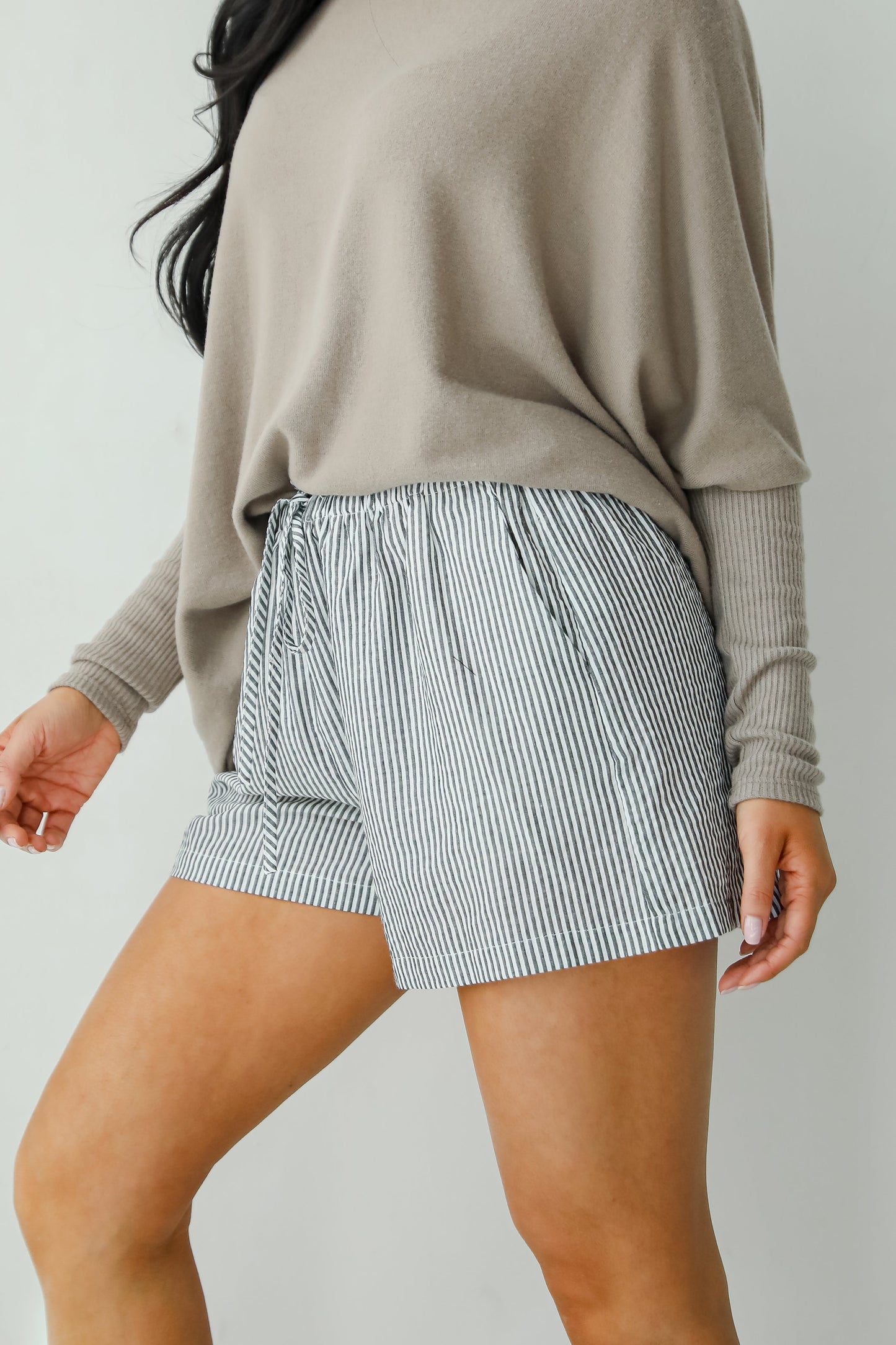 By The Bay Charcoal Striped Seersucker Shorts - DU DEAL