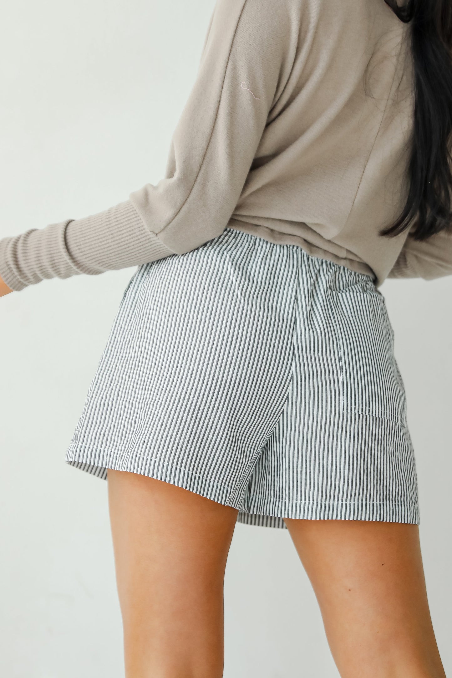 By The Bay Charcoal Striped Seersucker Shorts - DU DEAL