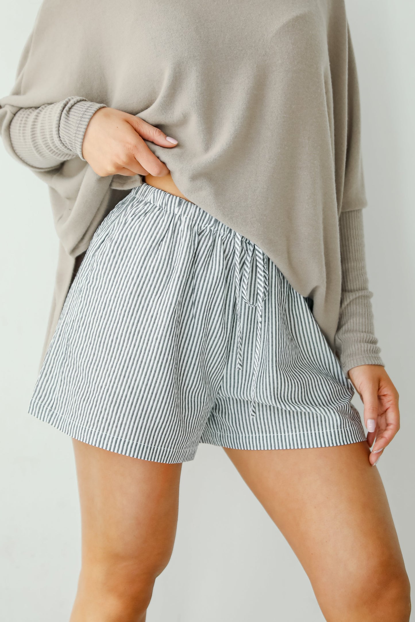 By The Bay Charcoal Striped Seersucker Shorts - DU DEAL