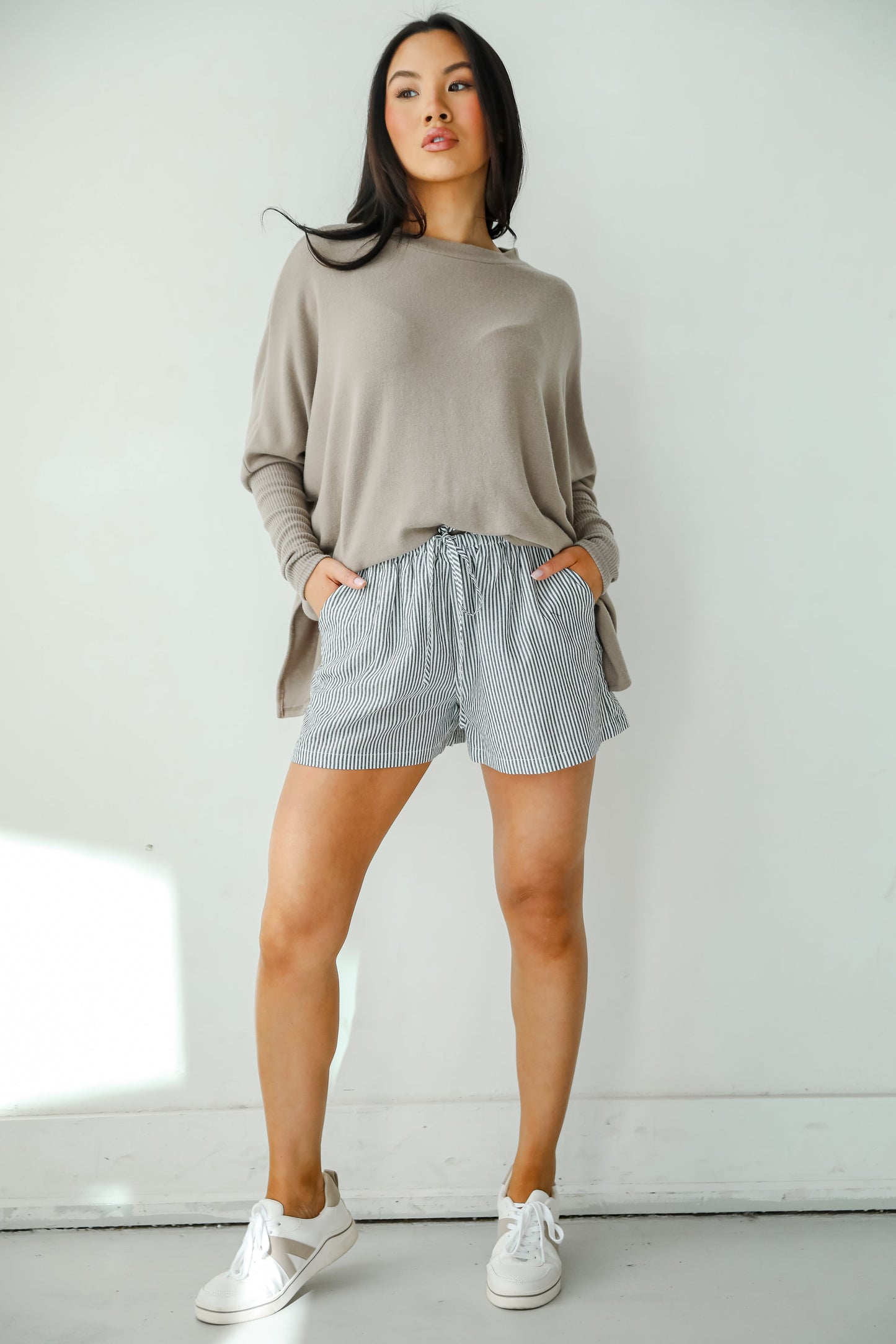 By The Bay Charcoal Striped Seersucker Shorts - DU DEAL