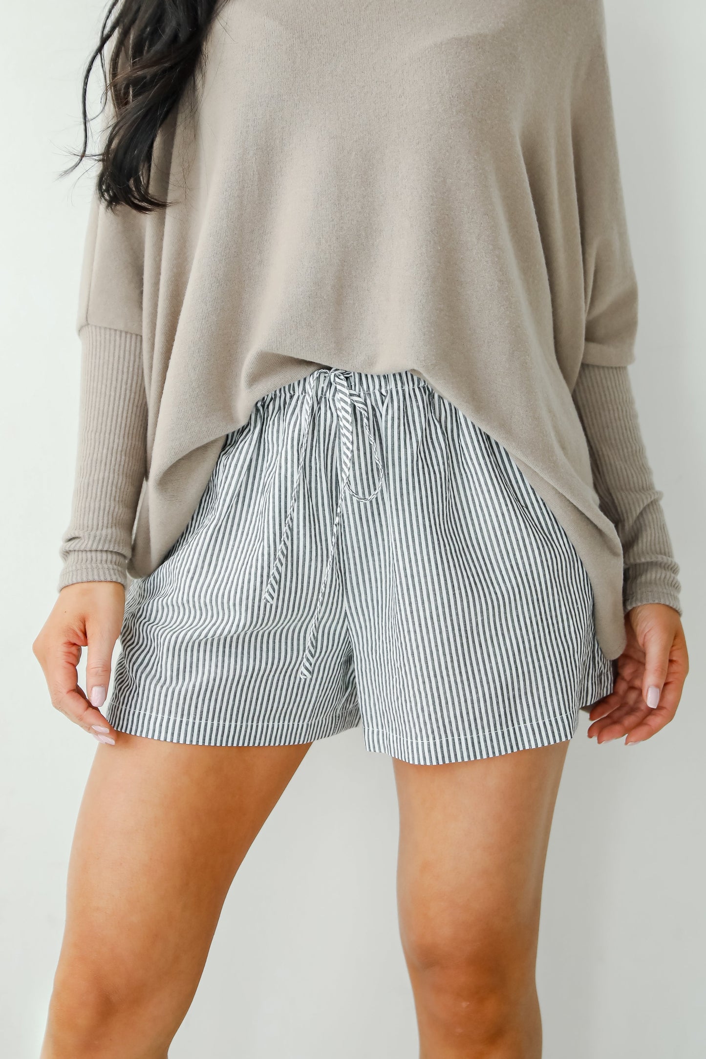 By The Bay Charcoal Striped Seersucker Shorts - DU DEAL