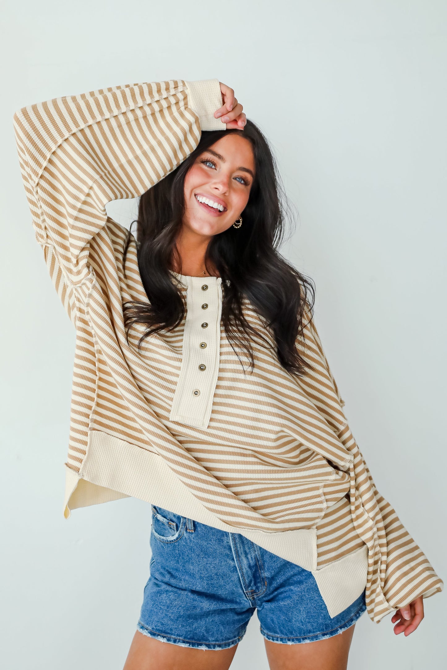 Enviably Cozy Striped Oversized Waffle Knit Top