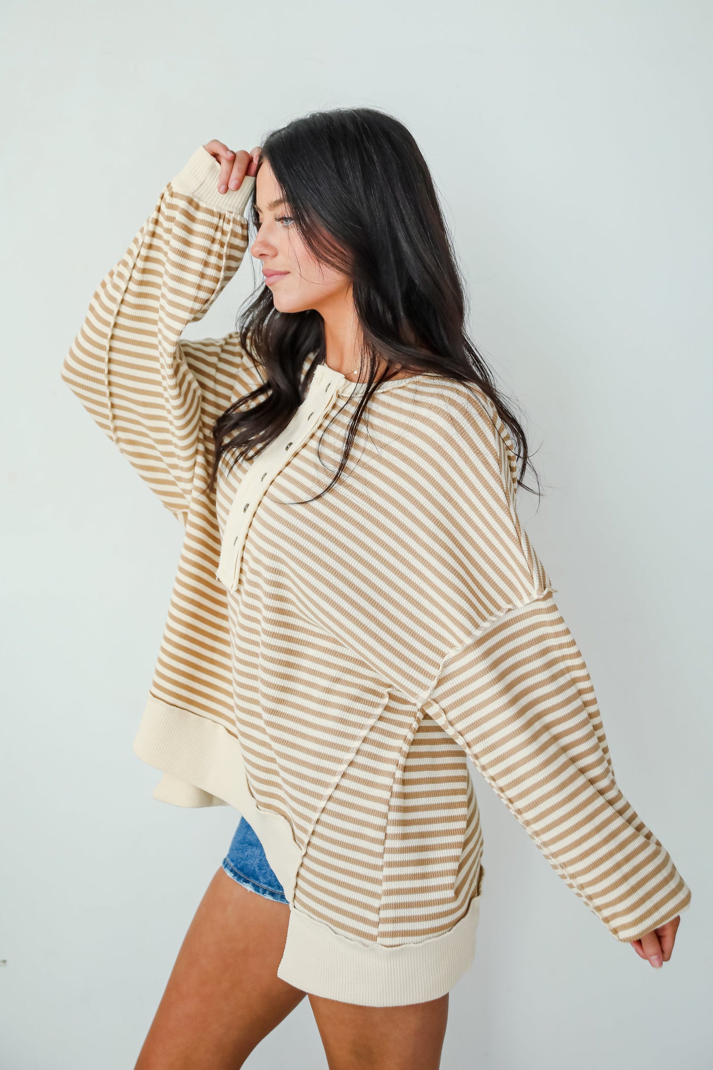 Enviably Cozy Striped Oversized Waffle Knit Top
