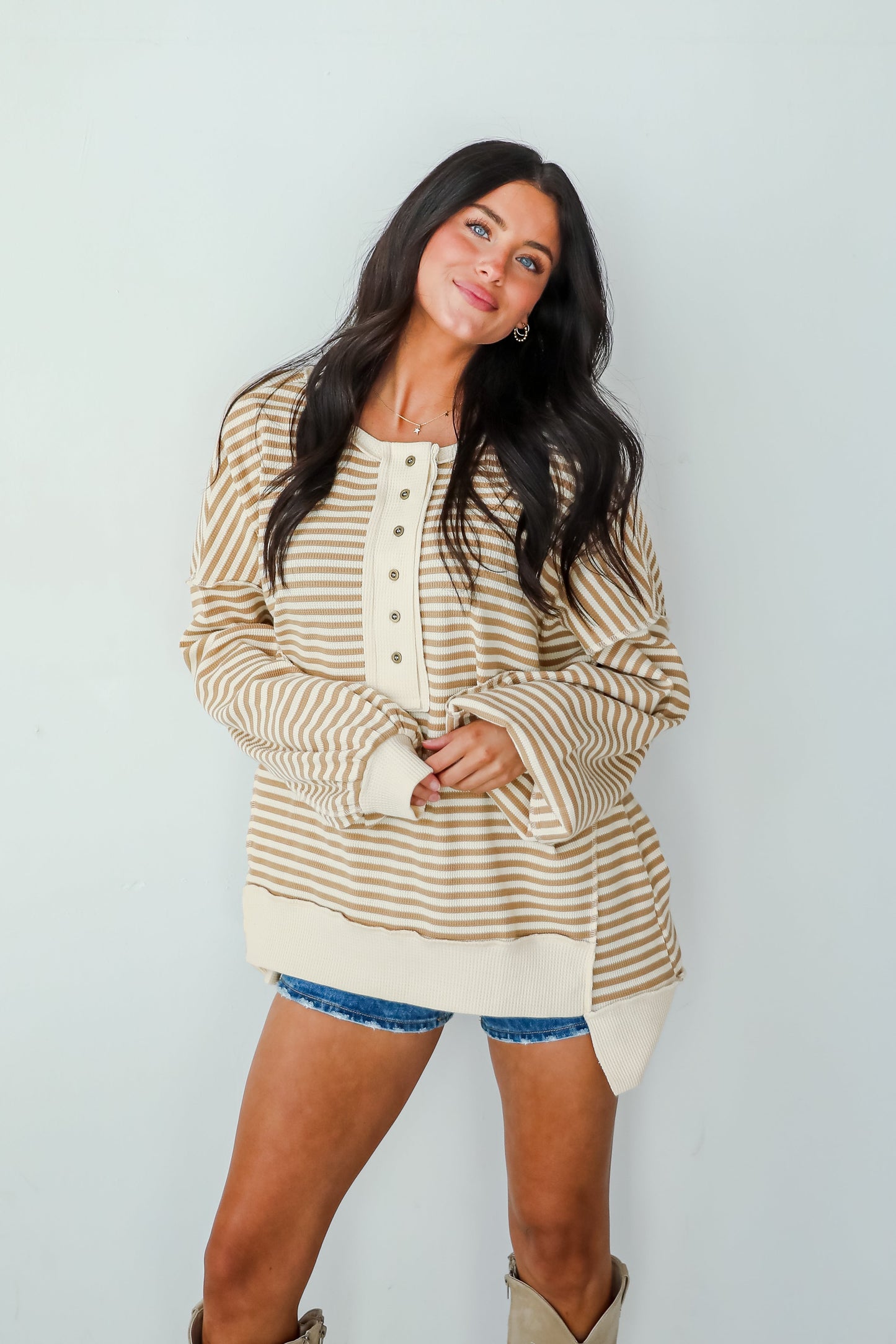 Enviably Cozy Striped Oversized Waffle Knit Top