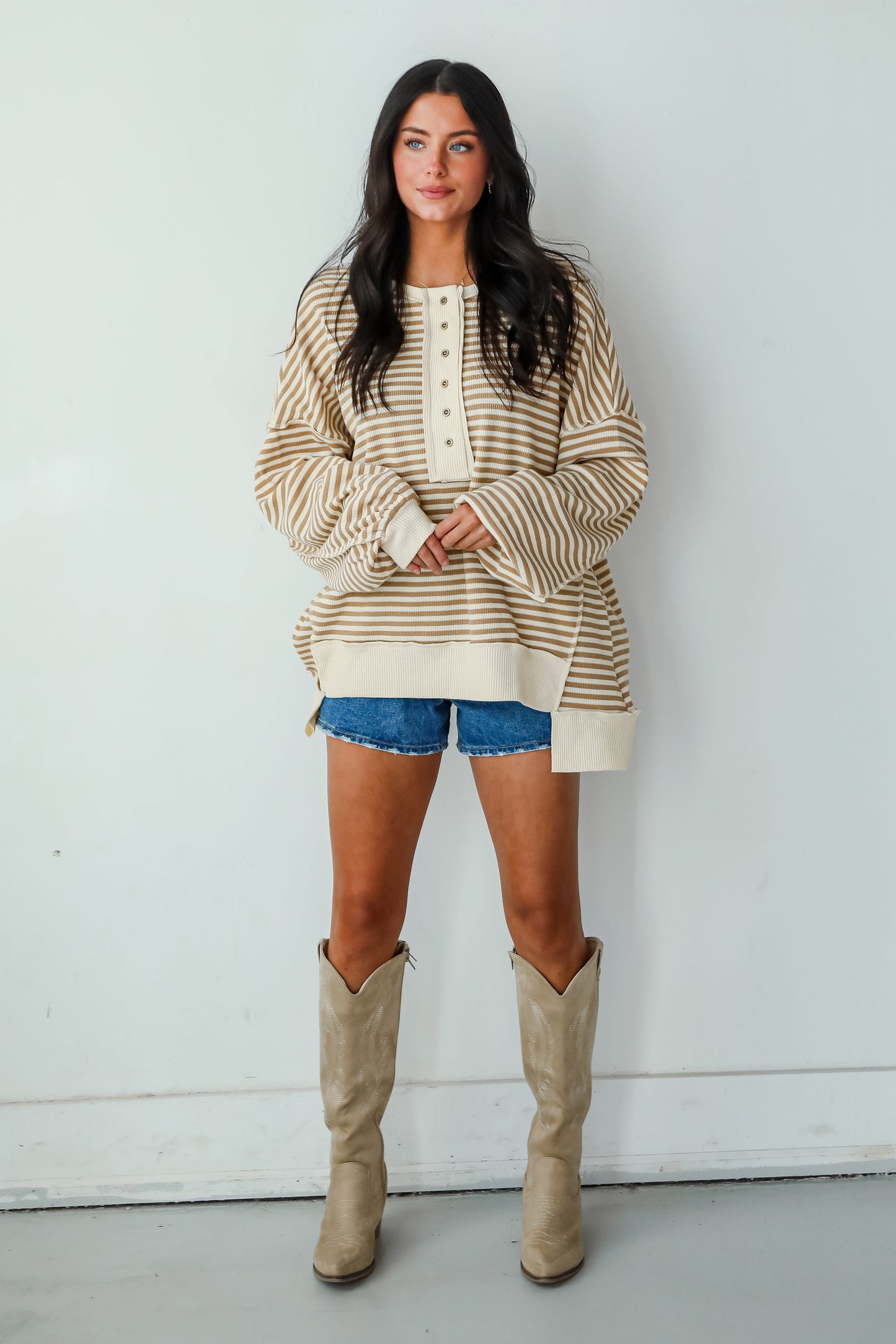 Enviably Cozy Striped Oversized Waffle Knit Top