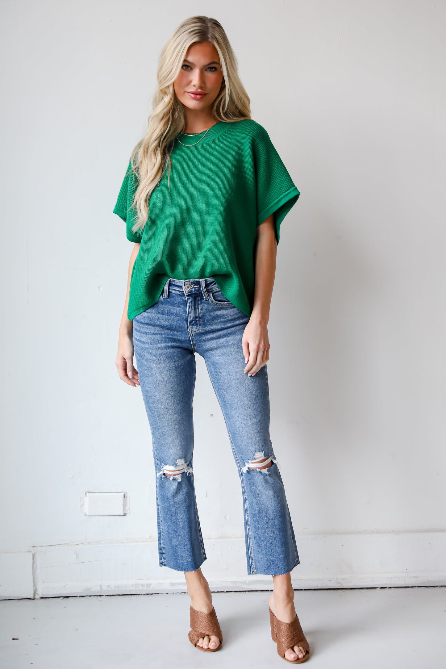 Bella Medium Wash Distressed High-Rise Flare Jeans