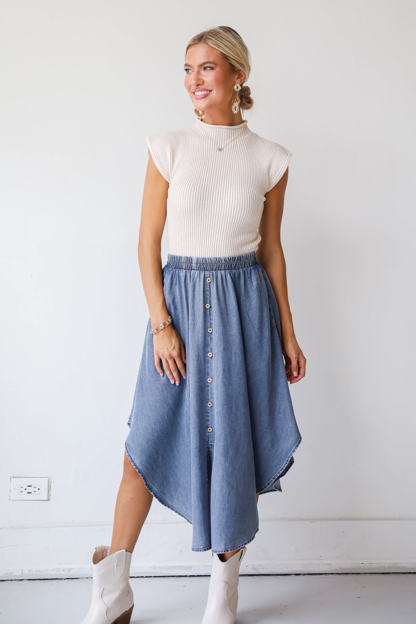 FINAL SALE - Pleasant Perception Denim Midi Skirt